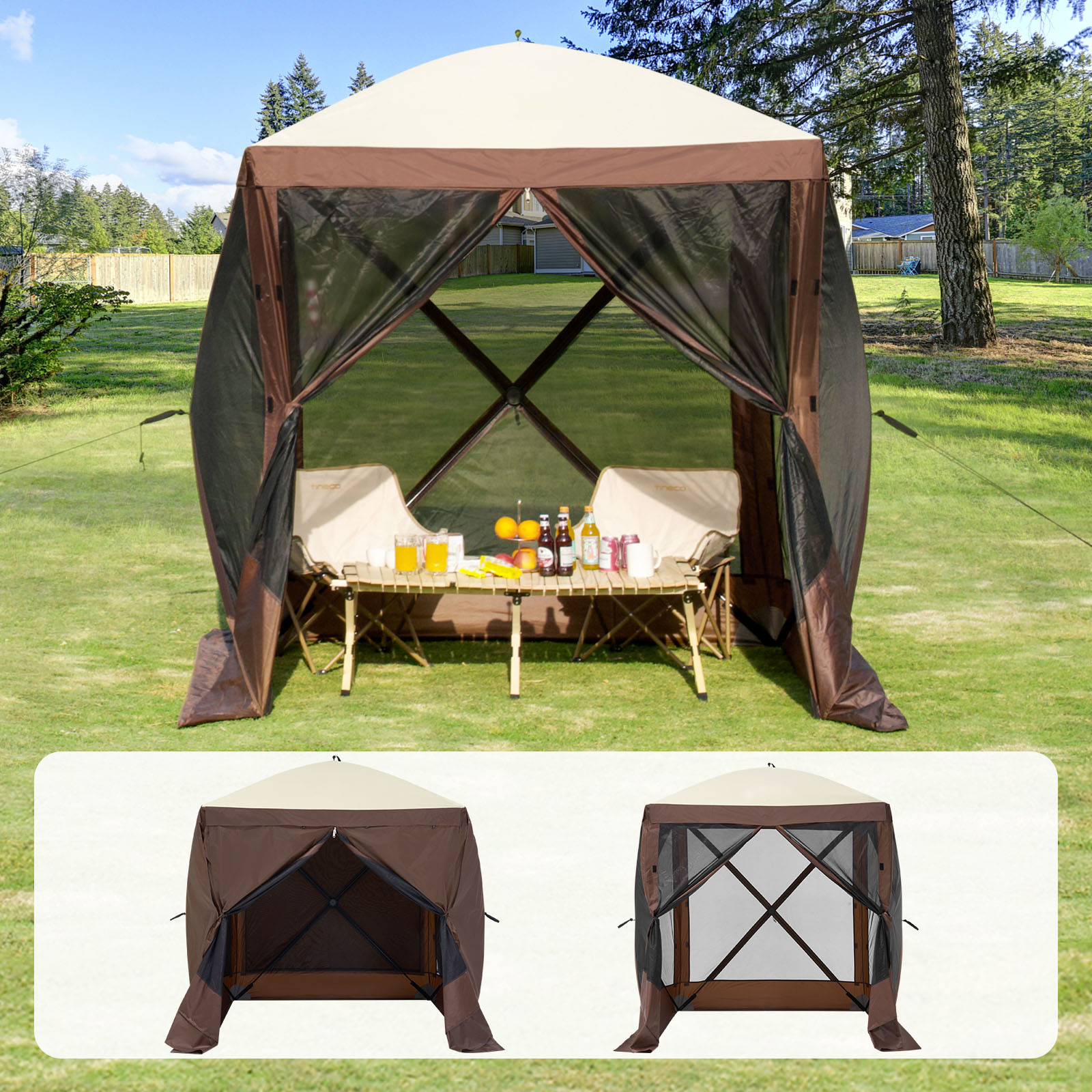 Pop Up Gazebo Tent With Mosquito Netting And Removable Privacy Cloths_voghion.com